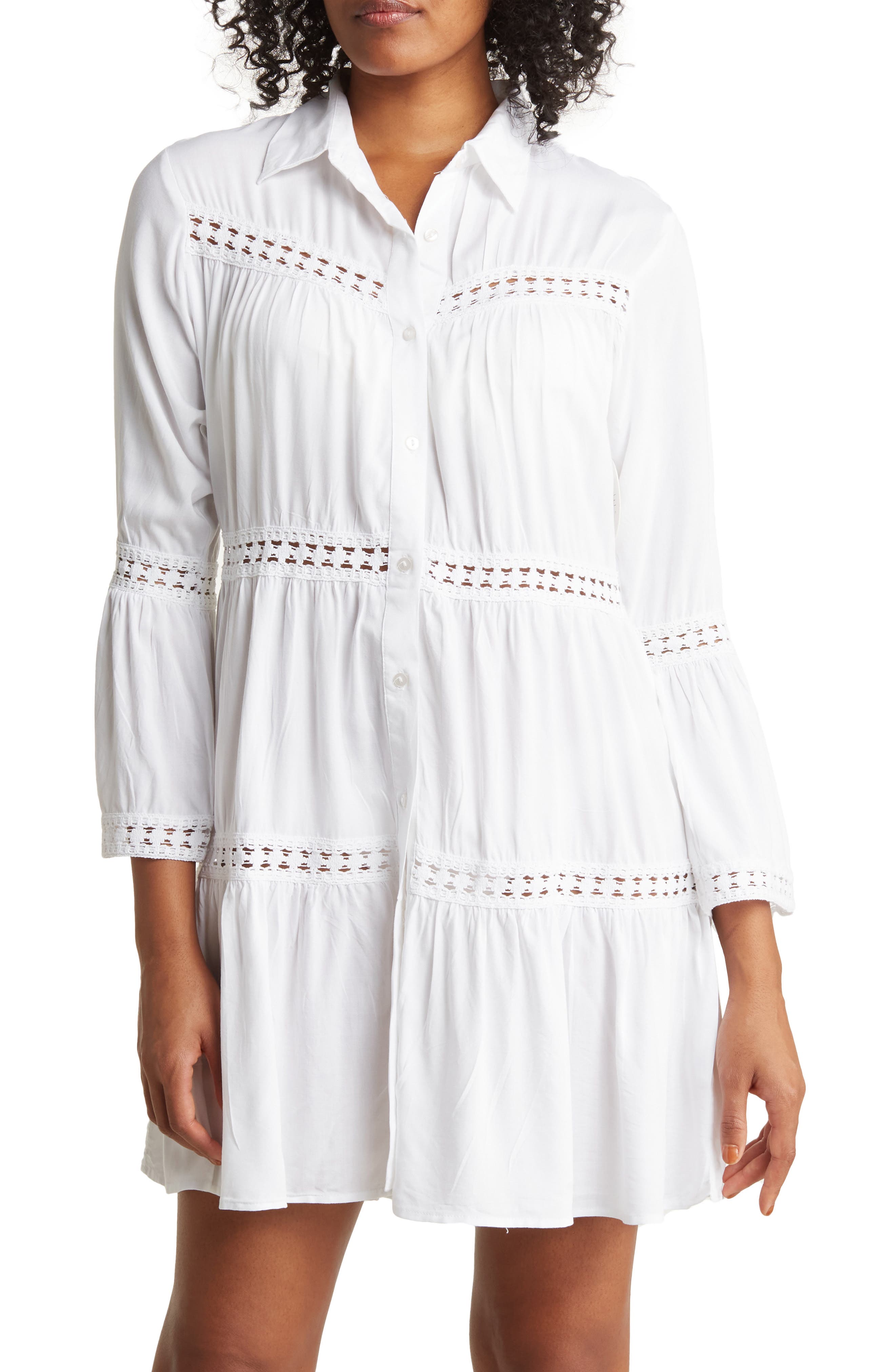 Lace Stripe Bell Sleeve Dress - image 3