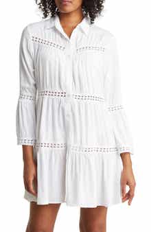 Lace Stripe Bell Sleeve Dress