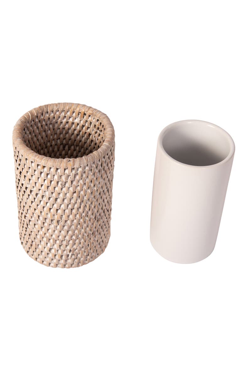 Artifacts Rattan Rattan Round Tumbler with Ceramic Insert, Alternate, color, White Wash