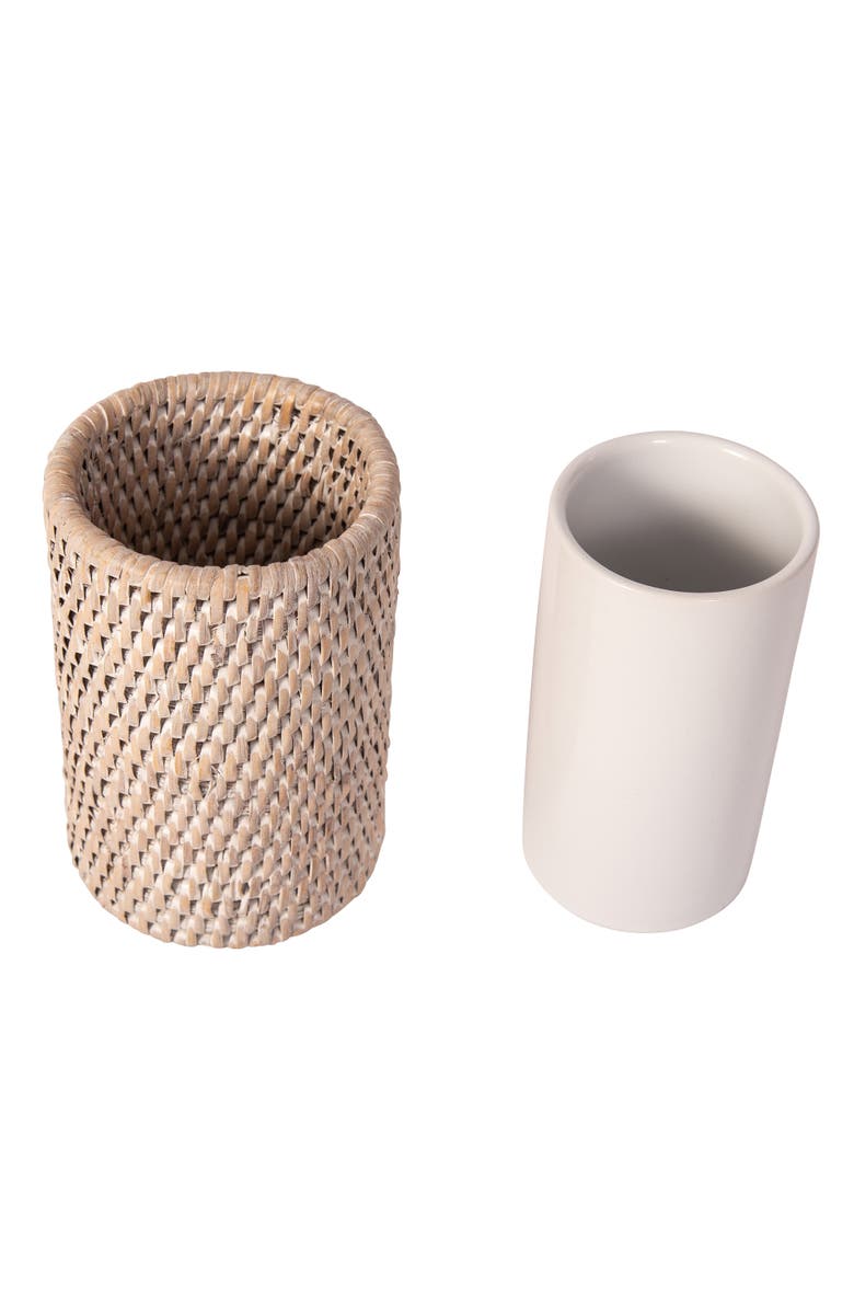 Artifacts Trading Company<sup>™</sup> Artifacts Rattan Rattan Round Tumbler with Ceramic Insert, Alternate, color, White Wash