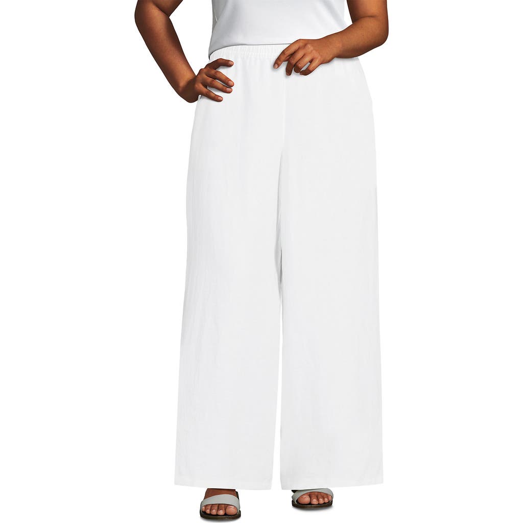 Lands' End Plus Size Linen High Rise Palazzo Pants In White