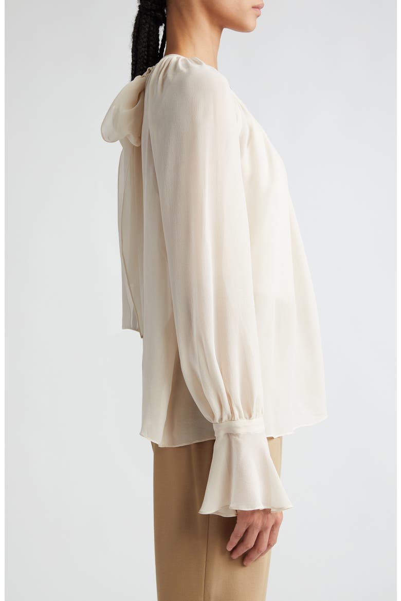 Yelina Semisheer Bell Sleeve Bow Back Silk Georgette Top, Alternate, color, BEIGE