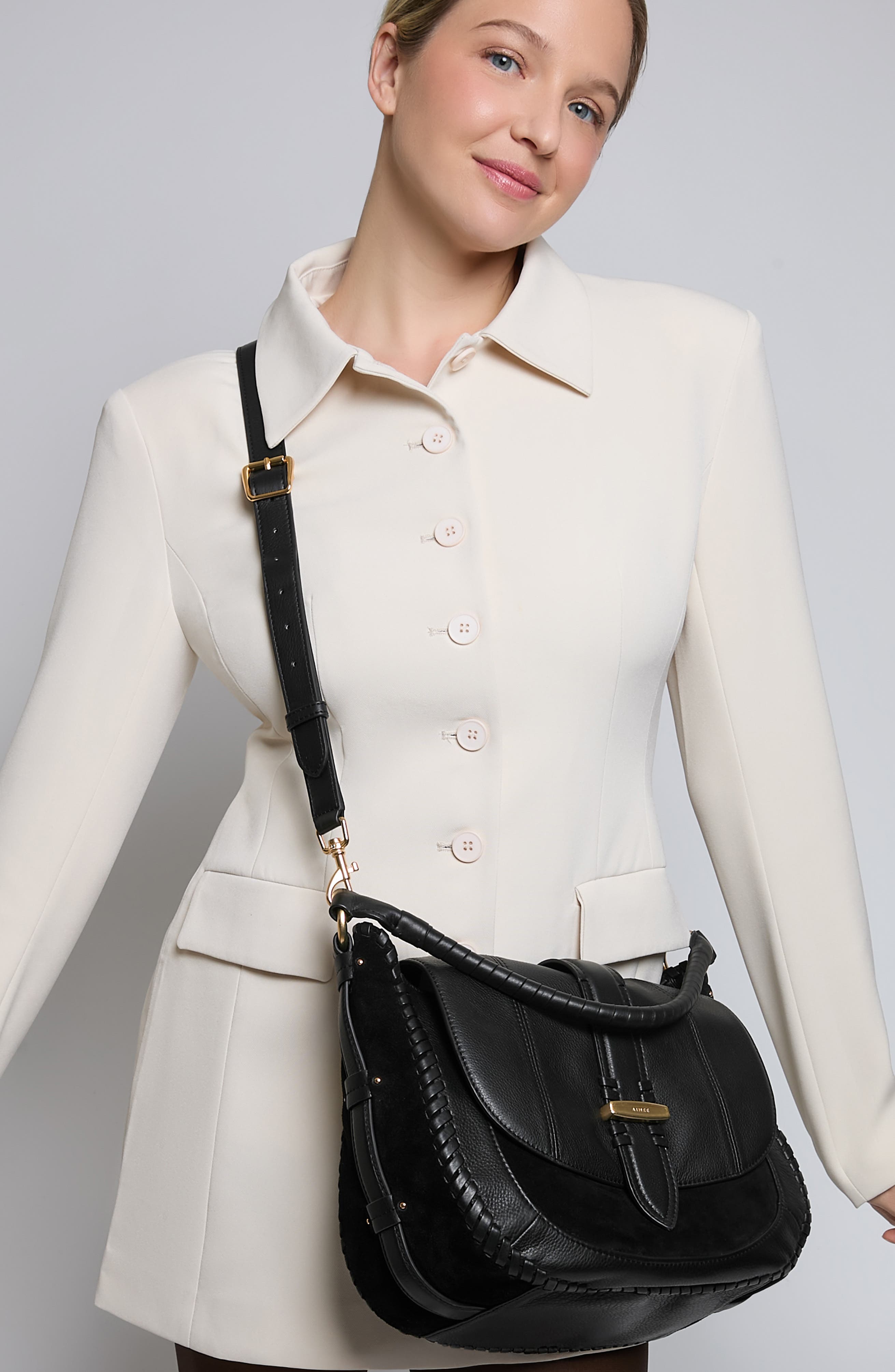 AIMEE Willow Convertible Leather Shoulder Bag, Alternate, color, Black