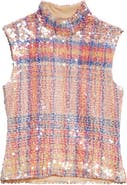 Brandon Maxwell The Piper Paillette Plaid Mock Neck Top