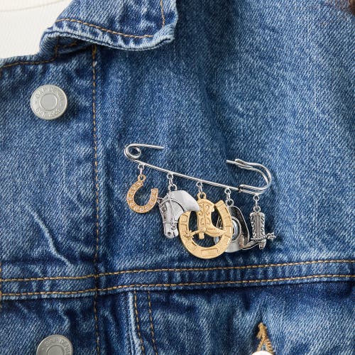 Jessica Simpson Mixed Metal Rodeo Charm Safety Pin Brooch In Silver