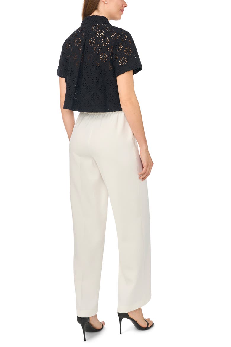 Kena Eyelet Short Sleeve Shirt, Alternate, color, RICH BLACK