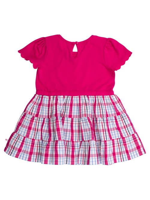 Rufflebutts Mixed Media Short Sleeve Tiered Dress In Pink