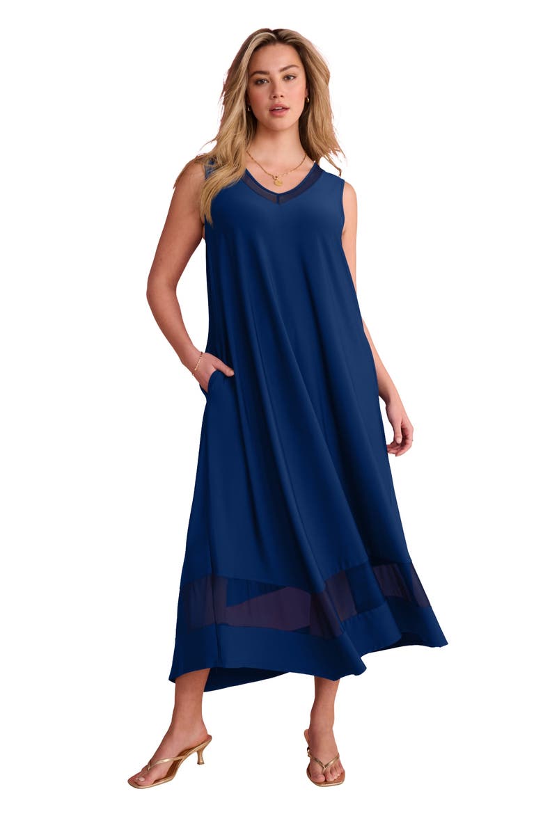 Plus Size Stretch Knit V Neck Sleeveless Maxi Dress, Main, color, EVENING BLUE