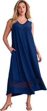 Roaman's Plus Size Stretch Knit V Neck Sleeveless Maxi Dress