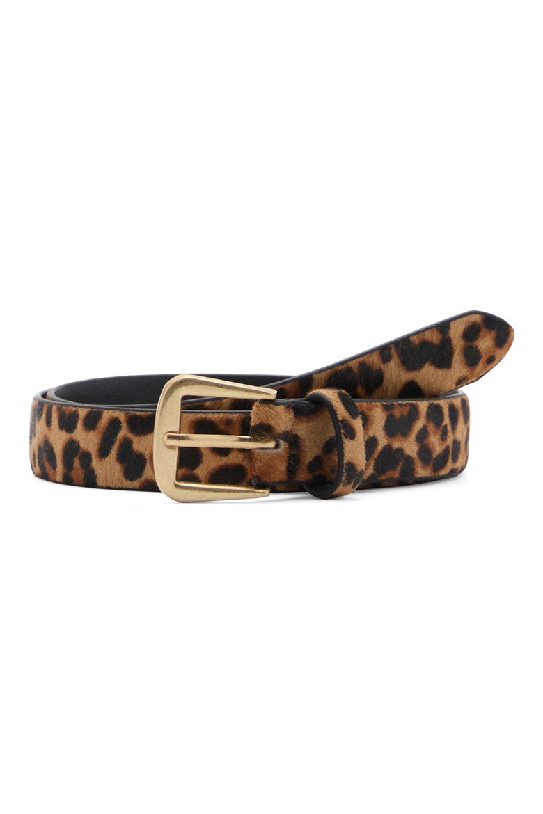 Leopard Print Genuine Calf Hair Belt, Main, color, BROWN