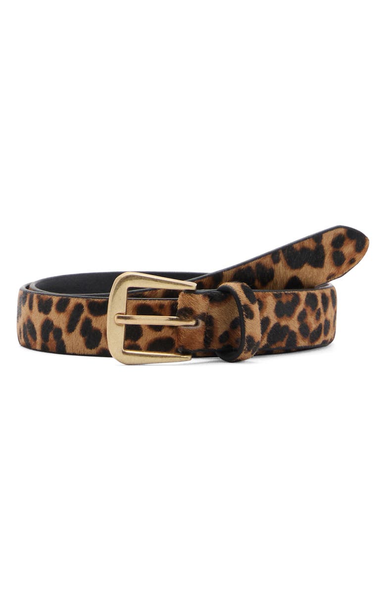 MANGO Leopard Print Genuine Calf Hair Belt, Main, color,