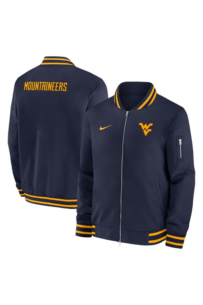 Men's Nike Navy West Virginia Mountaineers 2024 Sideline Full-Zip Bomber Jacket, Main, color, Navy