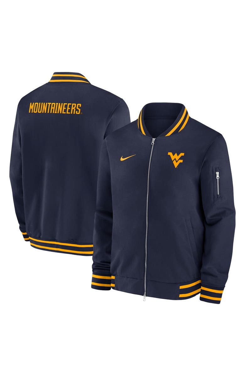 Nike Men's Nike Navy West Virginia Mountaineers 2024 Sideline Full-Zip Bomber Jacket, Main, color, Navy
