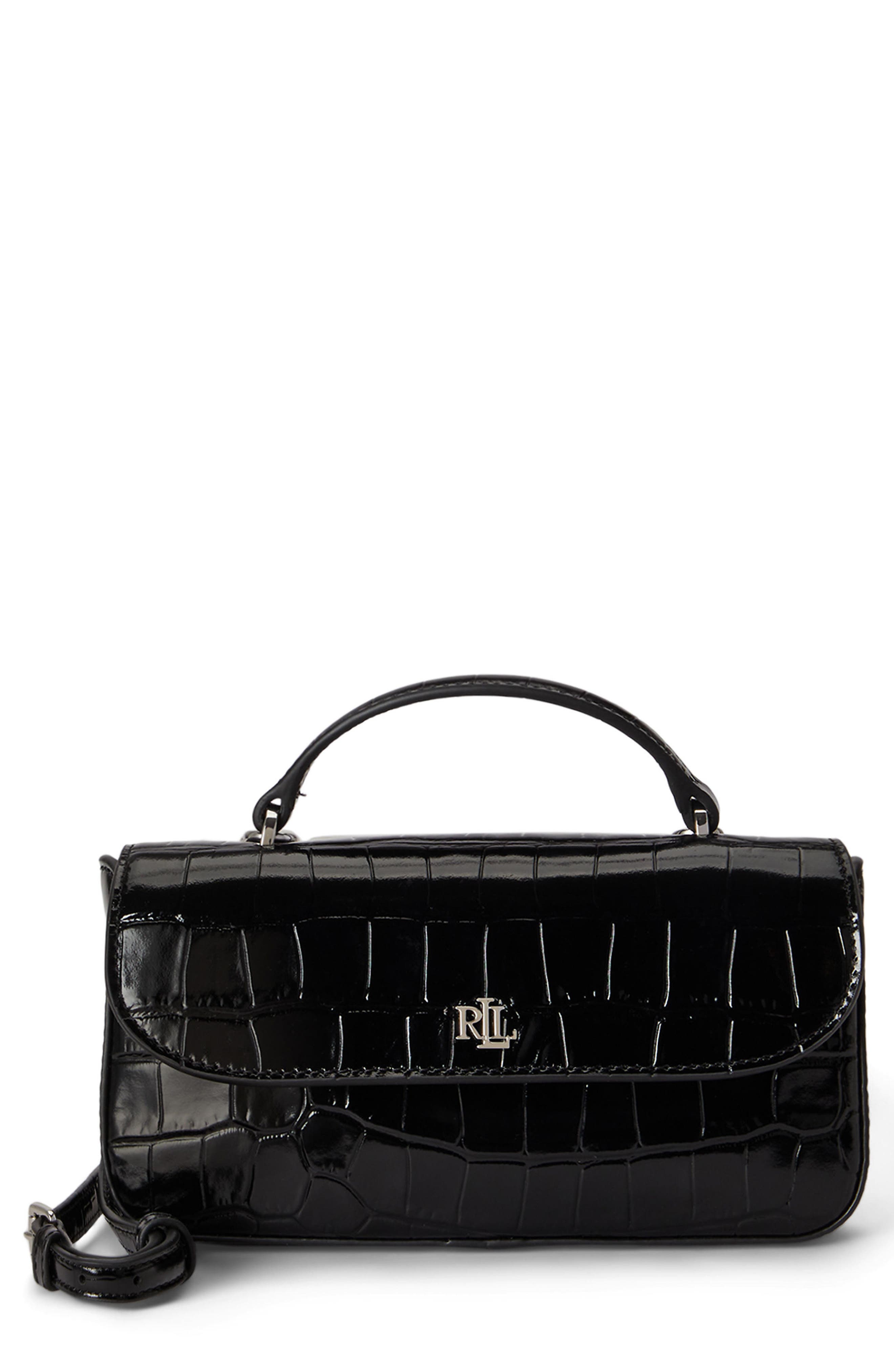 Croc-Embossed Marcy Crossbody Wallet, Main, color, BLACK