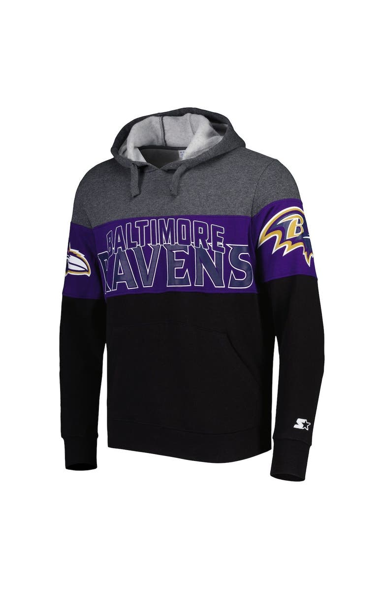 STARTER Men's Starter Heather Charcoal/Purple Baltimore Ravens Extreme Pullover Hoodie, Alternate, color, 