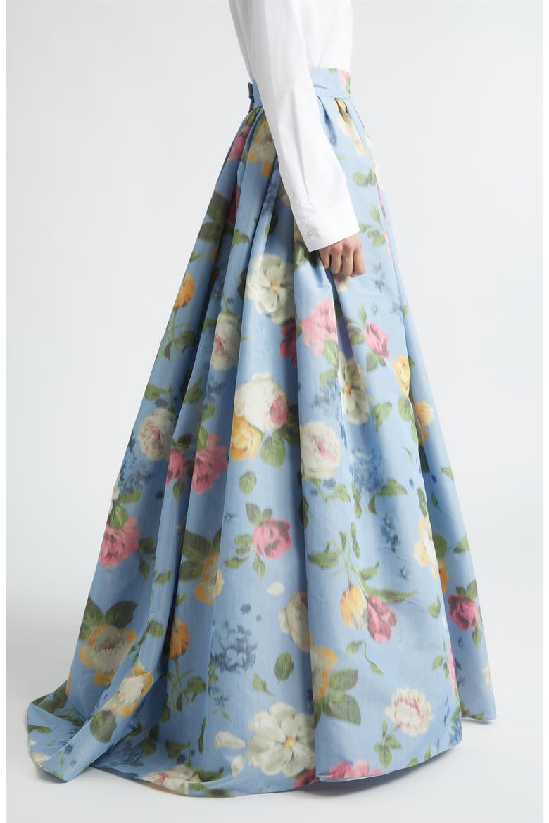 Chiné Floral Print Taffeta Ball Skirt, Alternate, color, CLOUDY BLUE MULTI
