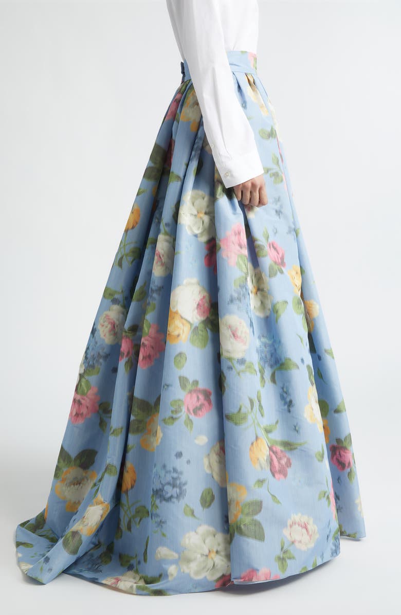 Carolina Herrera Chiné Floral Print Taffeta Ball Skirt, Alternate, color, Cloudy Blue Multi