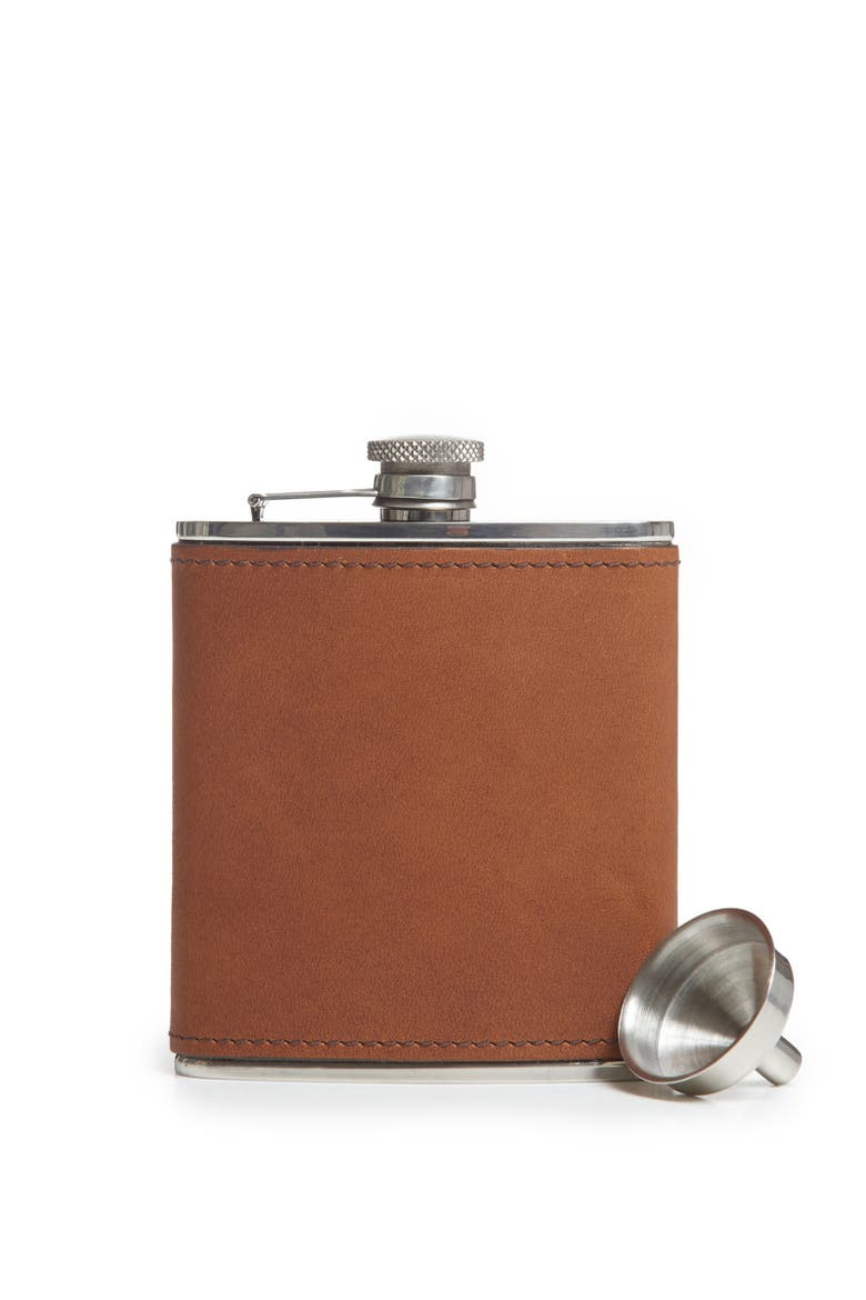 Arlo Leather-Wrapped Hip Flask, Main, color, Espresso