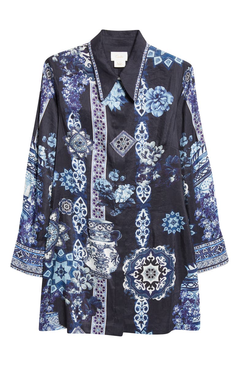 Camilla A Tiled Wonderland Long Sleeve Linen & Silk Twill Shirtdress, Main, color, A Tiled Wonderland