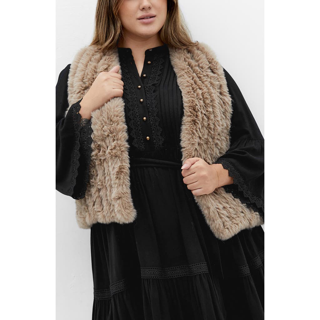 City Chic Eve Faux Fur Vest In Gray