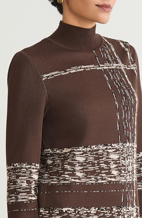 Ming Wang Stripe Jacquard Mock Neck Knit Tunic In Gold