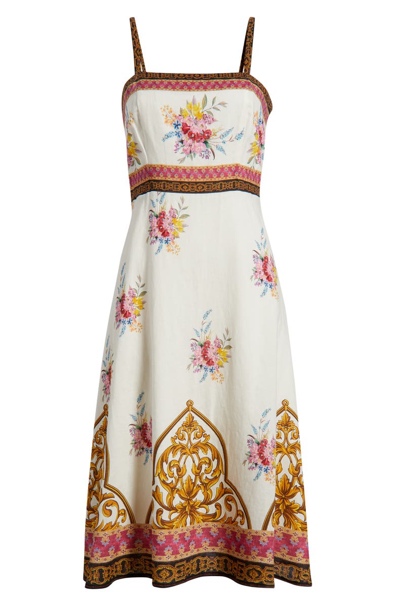 Elie Tahari The Annalise Sleeveless Linen Blend Midi Dress, Main, color, Tiara Garden Print