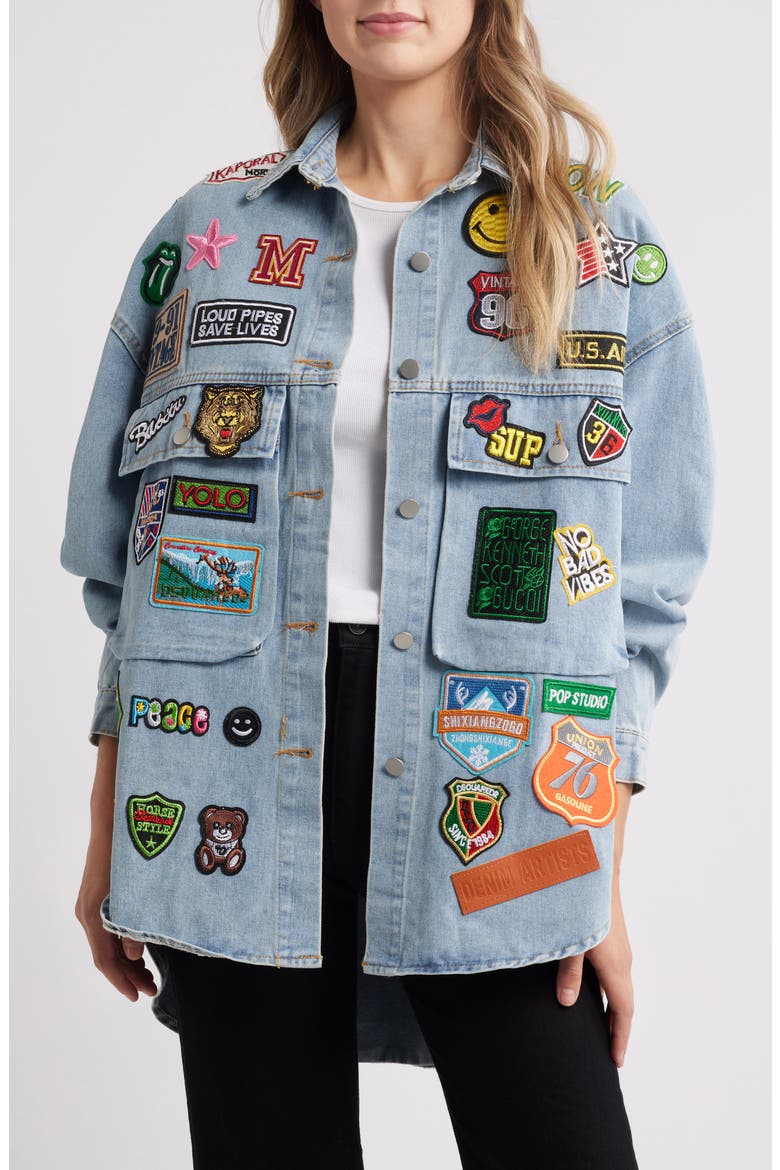 Thora Patch Denim Jacket, Main, color, BLUE