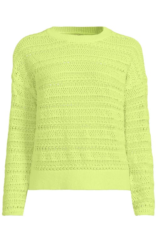 Lands' End Cotton Blend Pointelle Crew Neck Sweater In Green