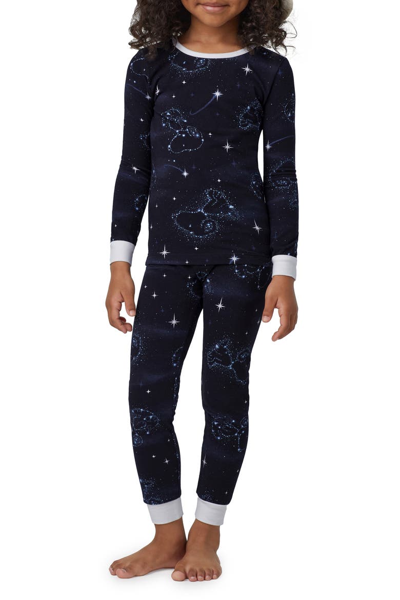 Kids' x Peanuts® Print Fitted Organic Cotton Jersey Two-Piece Pajamas, Alternate, color, CELESTIAL SNOOPY