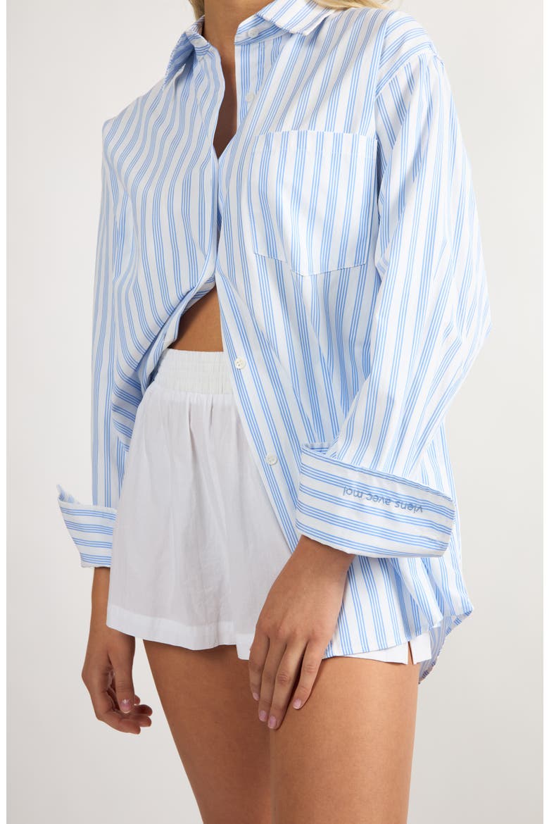 Seaside Stripe Button-Up Shirt, Alternate, color, BLUE STRIPE