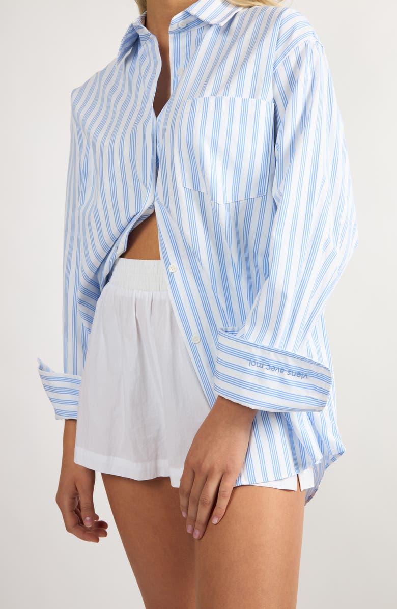 Viens Avec Moi Seaside Stripe Button-Up Shirt, Alternate, color, Blue Stripe