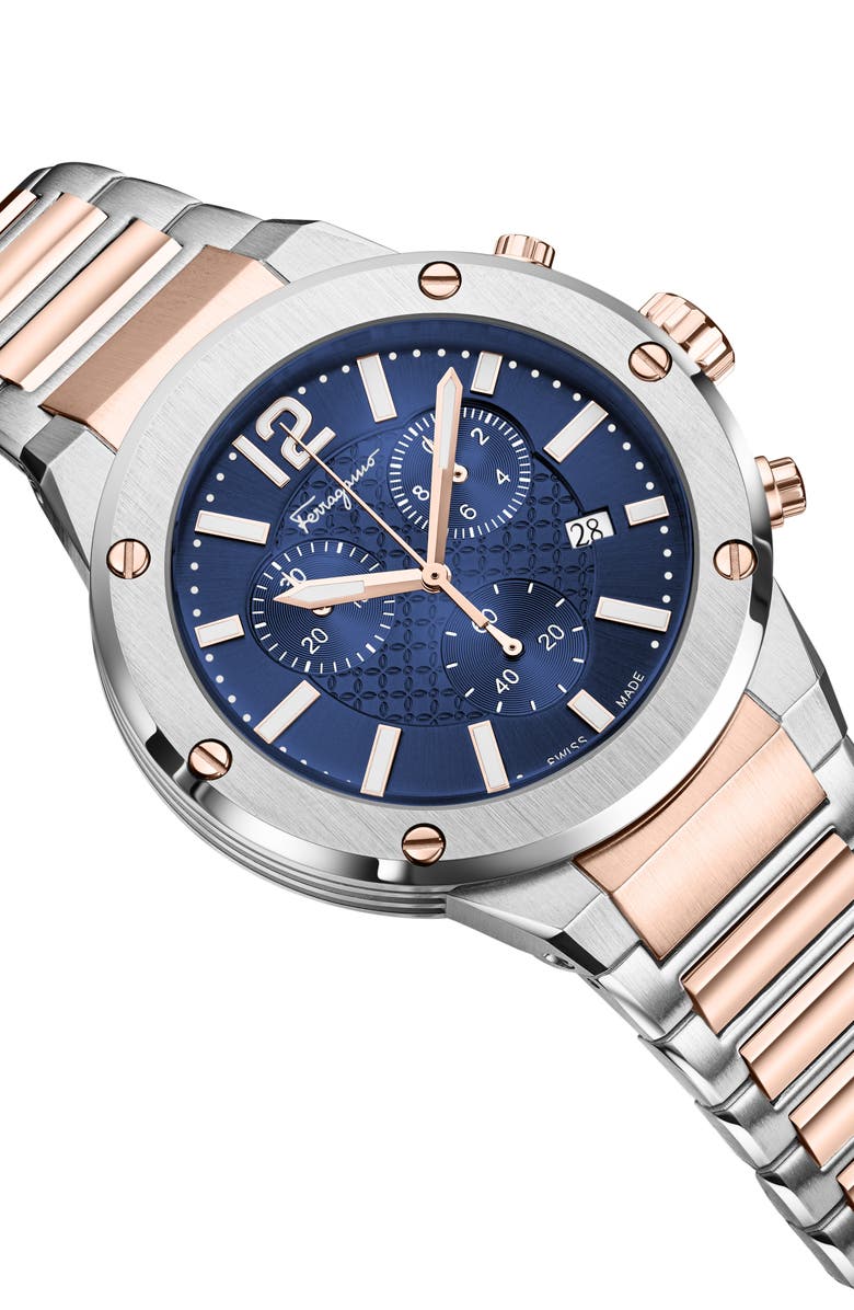 FERRAGAMO F-80 Bracelet Strap Chronograph Watch, 42mm, Alternate, color, Two Tone