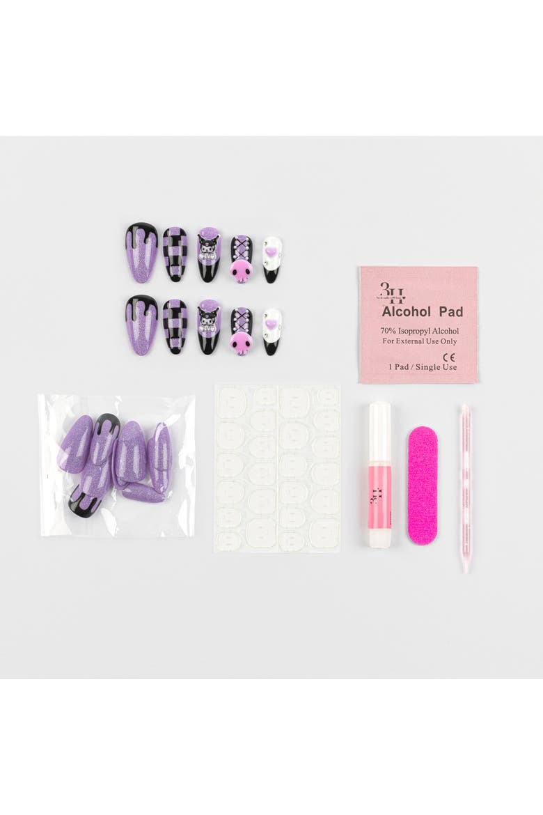 Kuromi 3D Medium Almond Press-On Nails, Alternate, color, Purple/Black