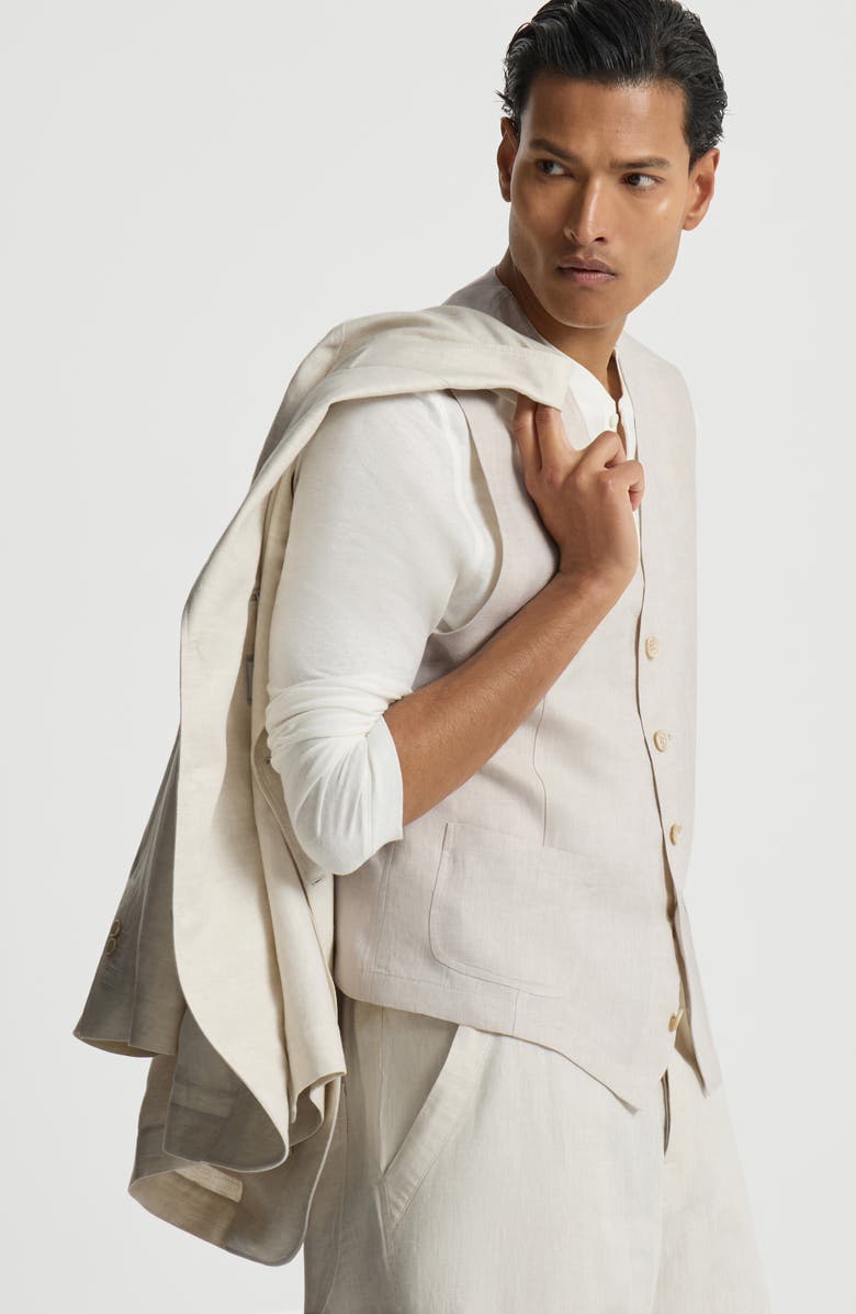 Brunello Cucinelli Linen waistcoat, Alternate, color, Shell