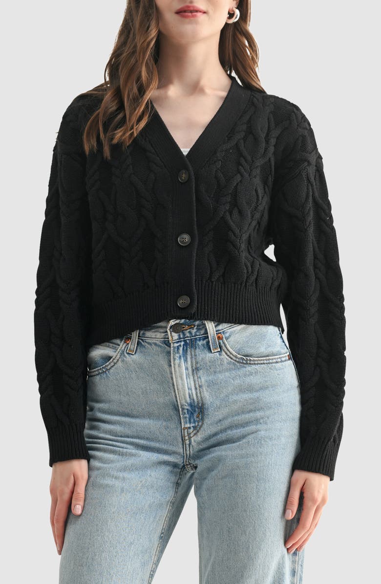 All in Favor Cable Crop V-Neck Cardigan, Main, color, Black