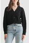 Cable Crop V-Neck Cardigan