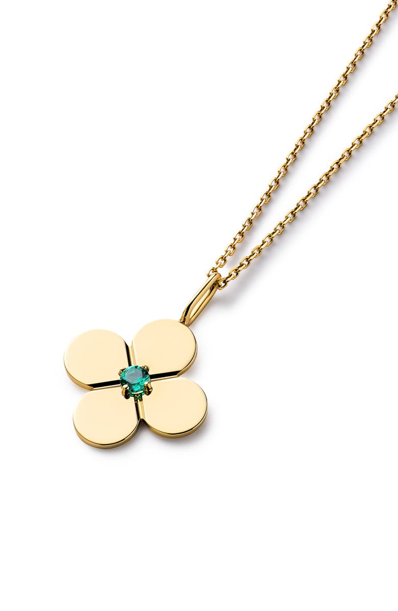 Ana Luisa Solid Yellow Gold - Large Flower Charm Necklace, Alternate, color, Emerald