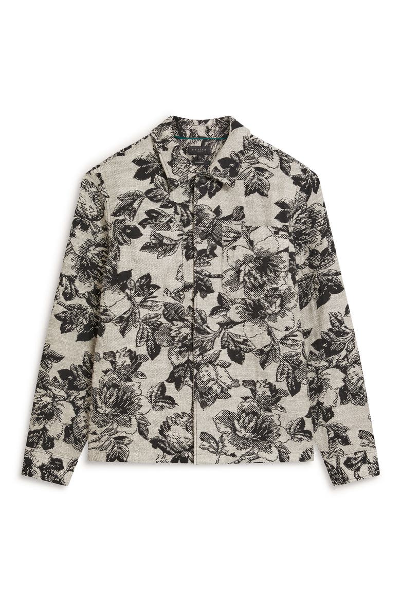 Mairis Floral Jacquard Button-Up Overshirt, Alternate, color, GREY