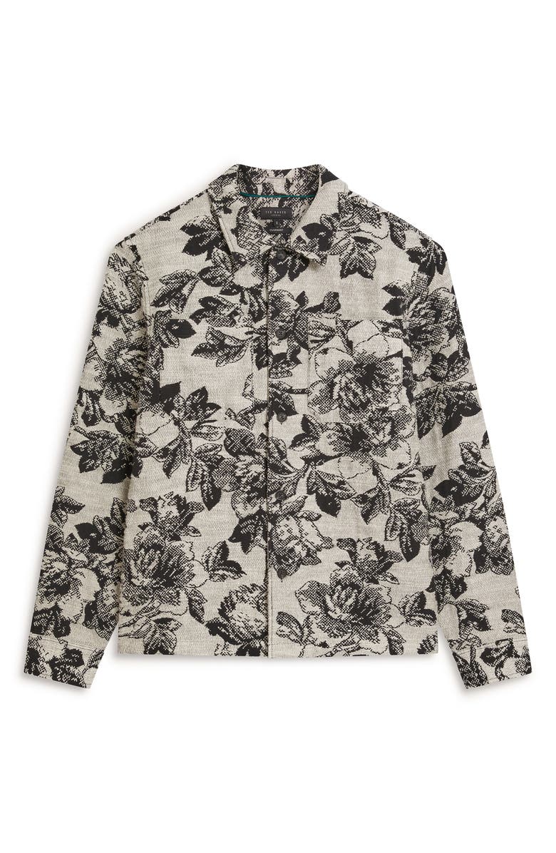 Ted Baker Mairis Floral Jacquard Button-Up Overshirt, Alternate, color, Grey