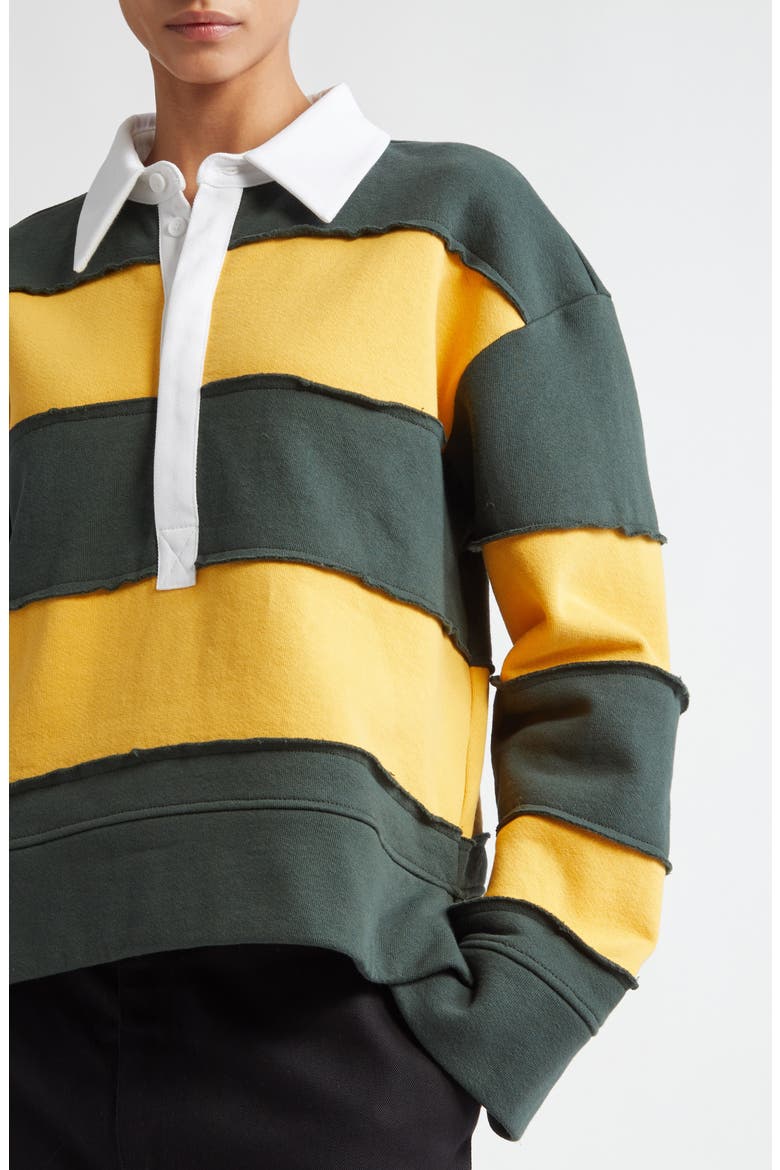 Gender Inclusive Riis Deco Long Sleeve Rugby Shirt, Alternate, color, DARK OLIVE/ OCRE