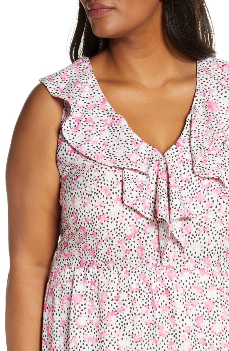 ELOQUII Ruffle Detail High Low Dress, Alternate, color, 