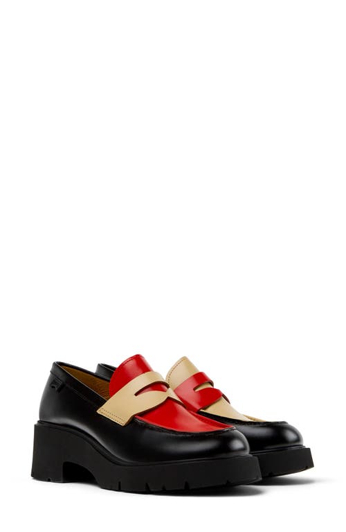 Camper Milah Mismatched Penny Loafers In Black Multi