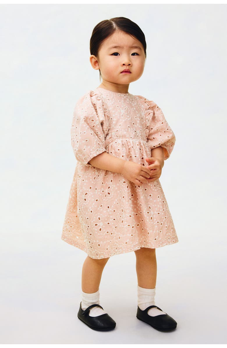 H&M Broderie Anglaise Cotton Dress, Alternate, color, Light Dusty Pink/Floral