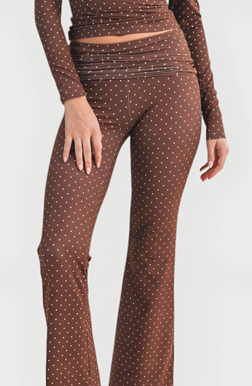 Modenaire Polka Dot Print High Waist Full-length Leggings With Wide Waistband In Brown