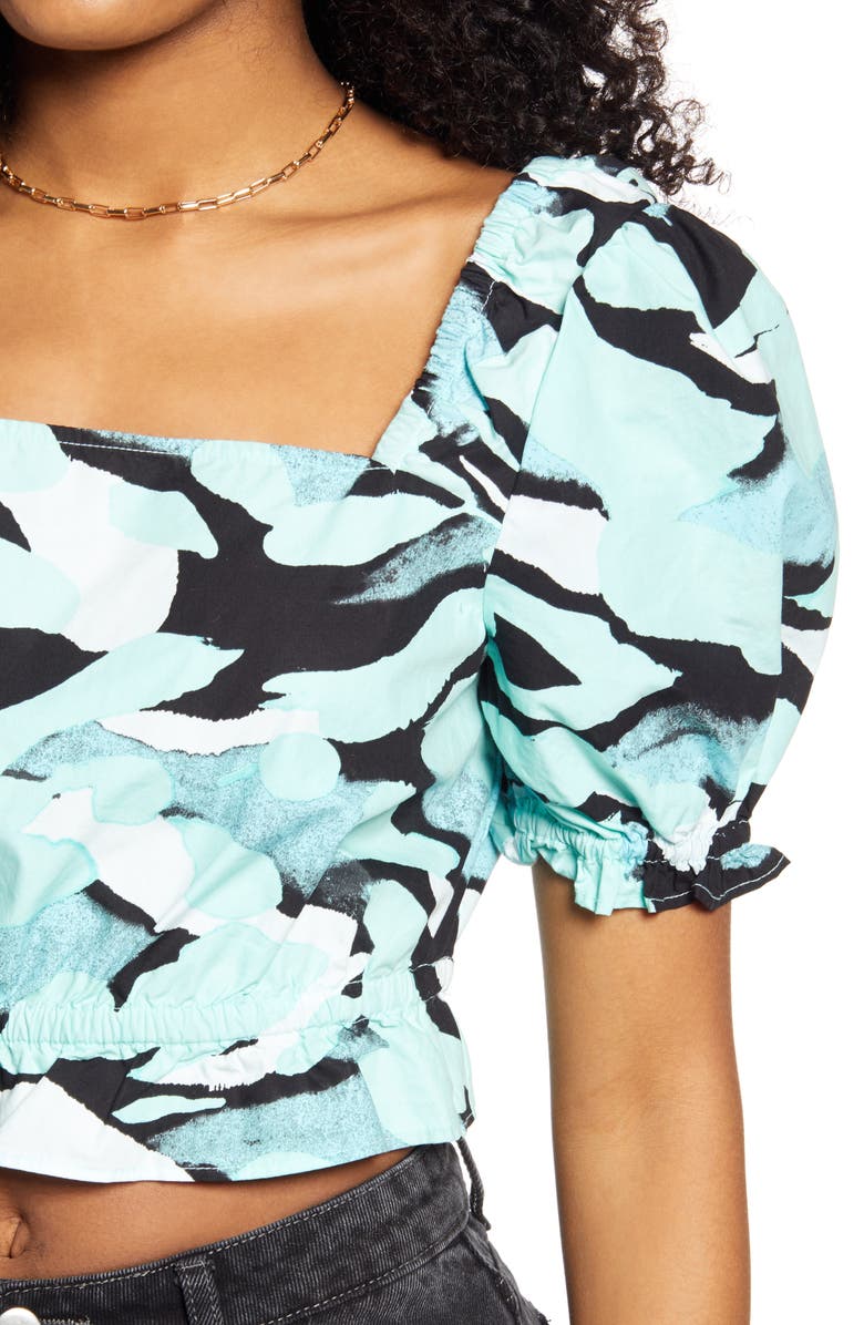 BP. Print Square Neck Ruffle Crop Top, Alternate, color, 