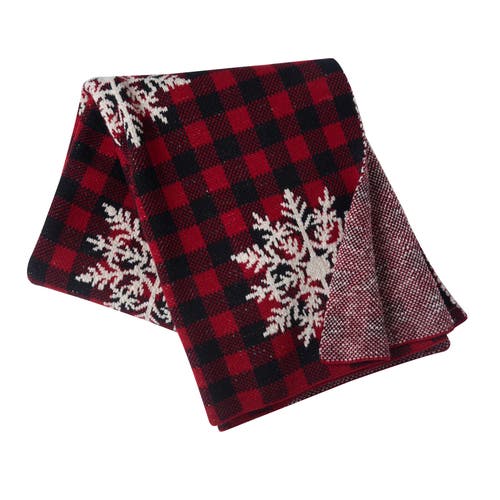 C & F Home C&f Home 50" X 60" Plaid Red Checkered Snowflake Design Premium Accent Christmas Winter Holidays Thr In Red