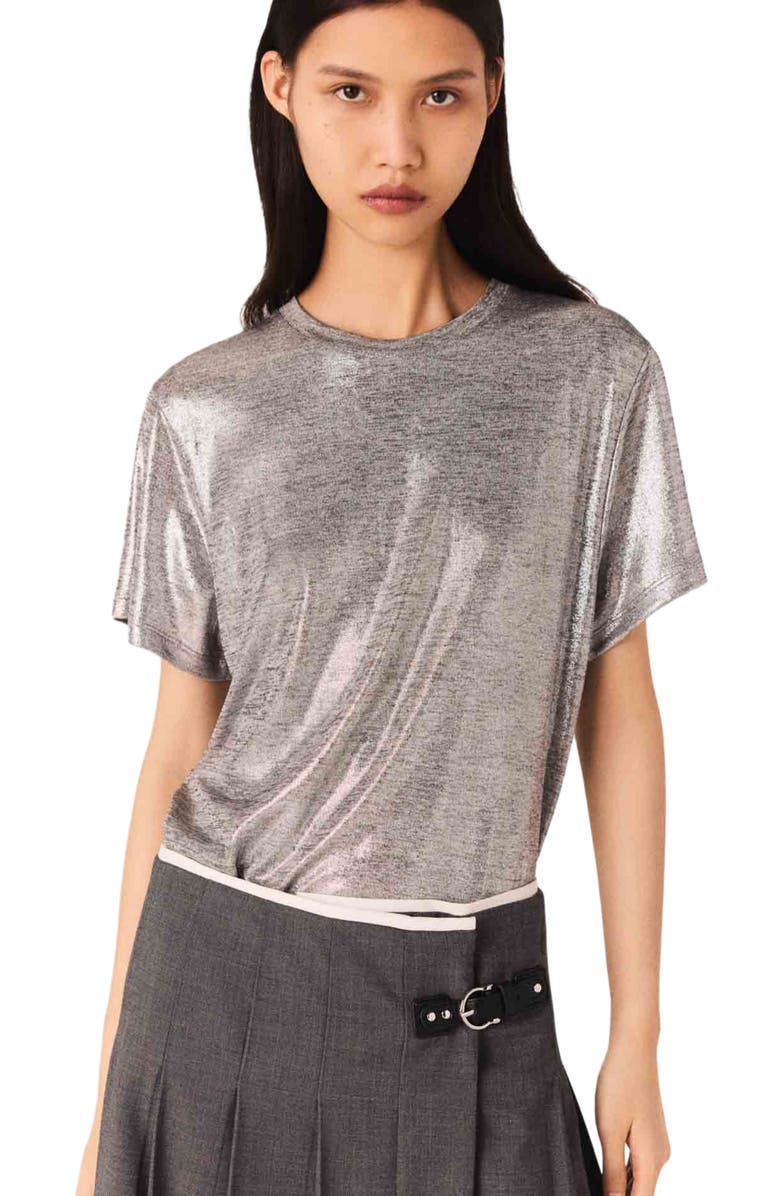 maje Metallic T-shirt, Alternate, color, Silver