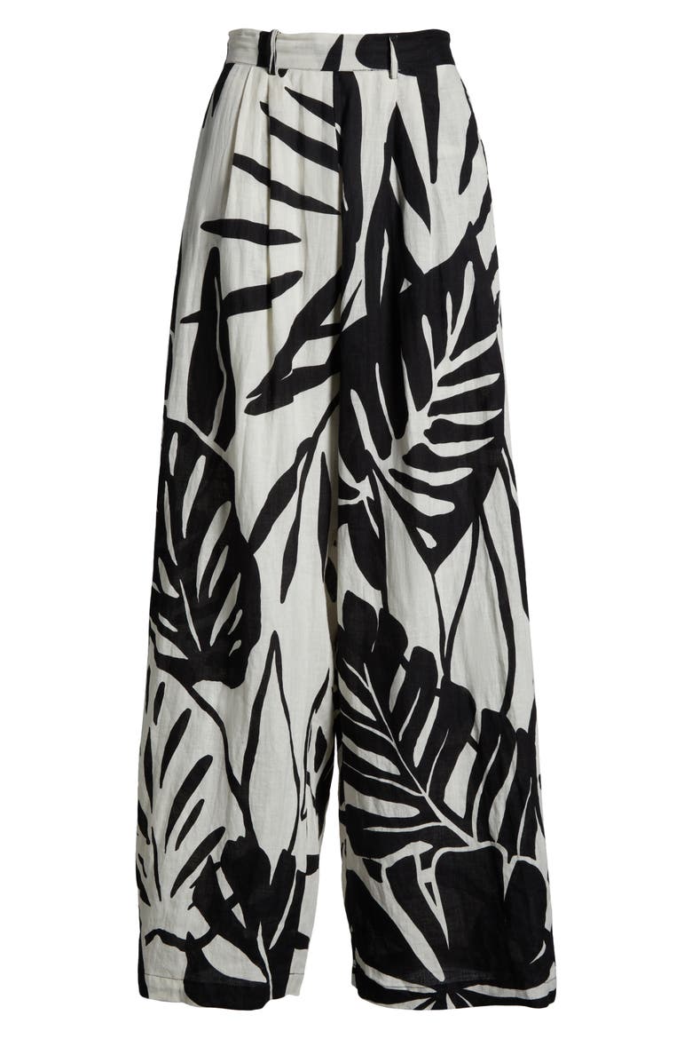The Getaway High Waist Wide Leg Linen Cover-up Pants, Alternate, color, GRAPHIC JUNGLE ECOLUX