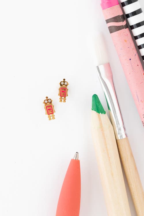 Pip Pop Robot Stud Earrings In Metallic