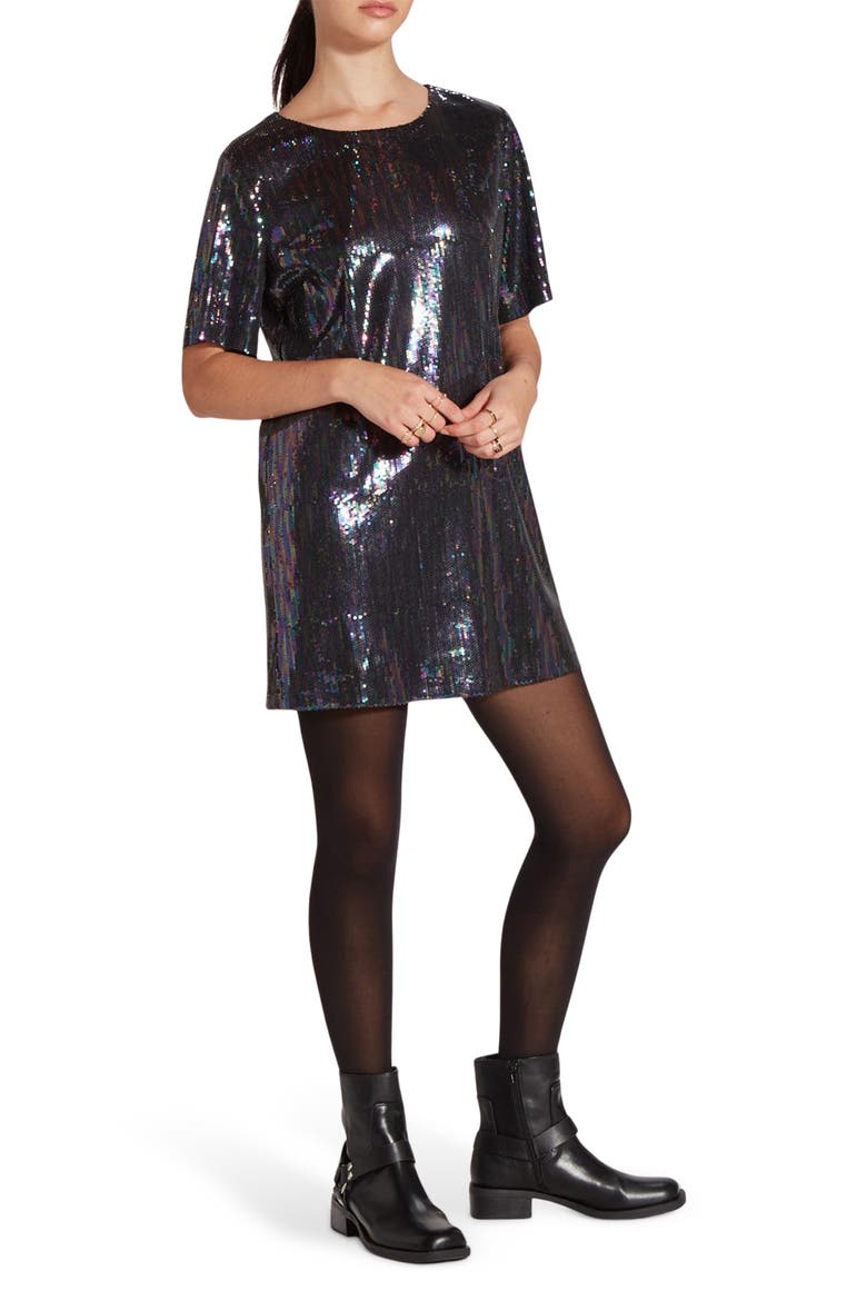 Short Sleeve Sequin T-Shirt Dress, Alternate, color, BLACK